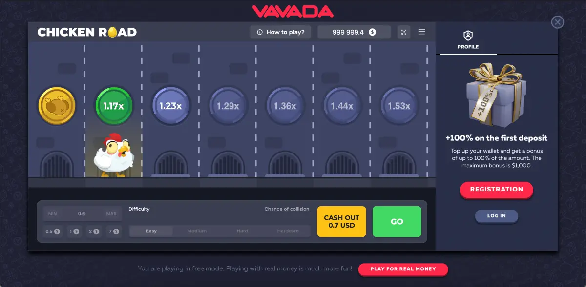Cash out button highlighted during a Chicken Road round