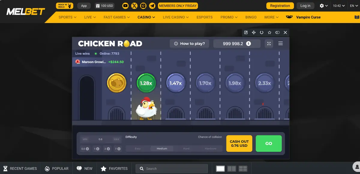 Chicken Road interface in Melbet mobile app Chicken Road interface in Melbet mobile app