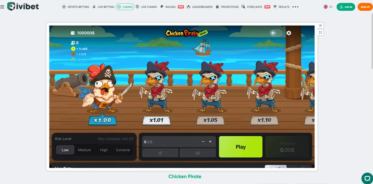 Chicken Pirate casino guide with demo mode, real money play and cashout timing