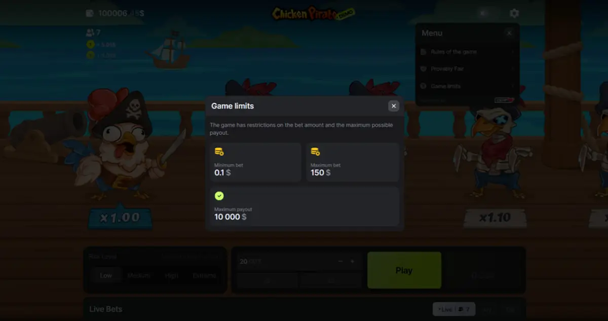 Chicken Pirate mobile version and app access through browser and casino lobby