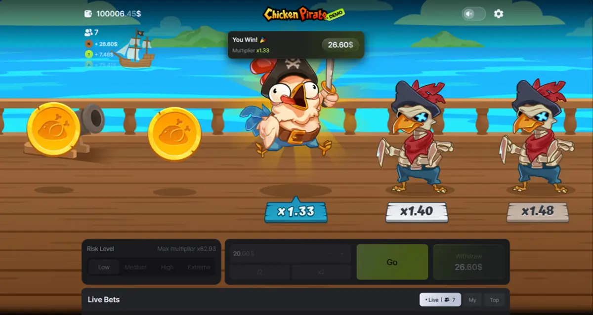 How to play Chicken Pirate with Low, Medium, High and Extreme risk modes