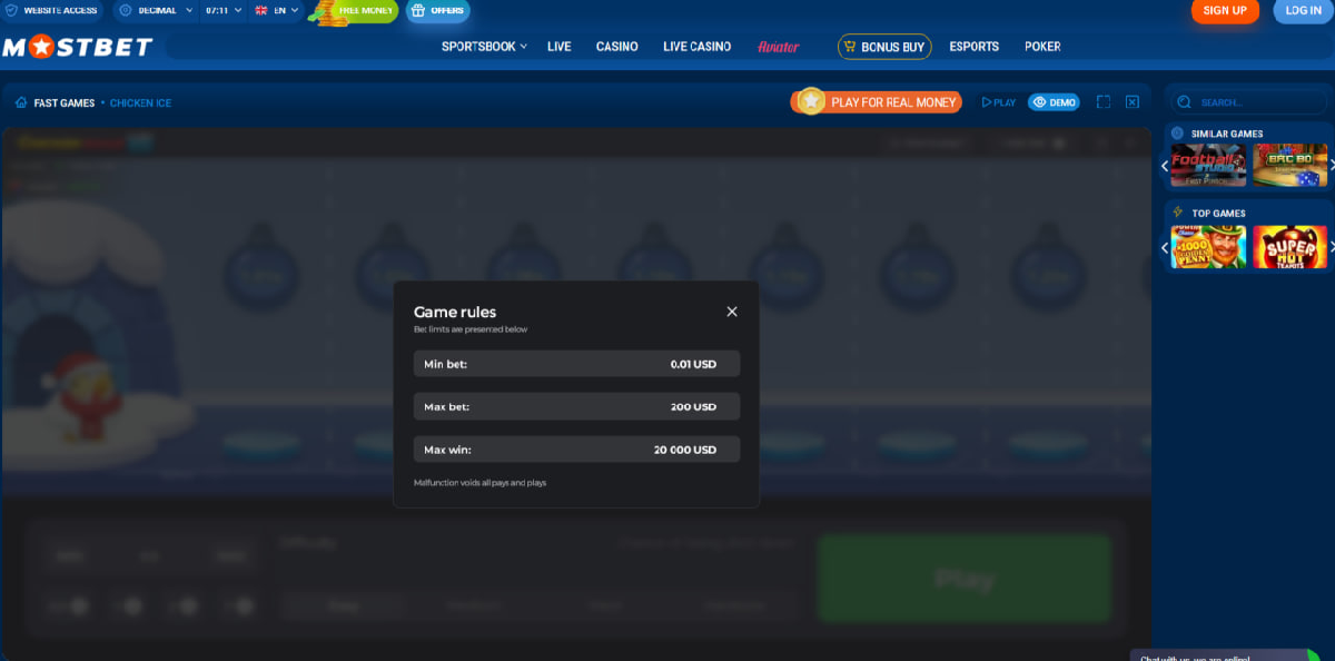 Playing Chicken Road Ice for real money on Mostbet: deposit and launch guide