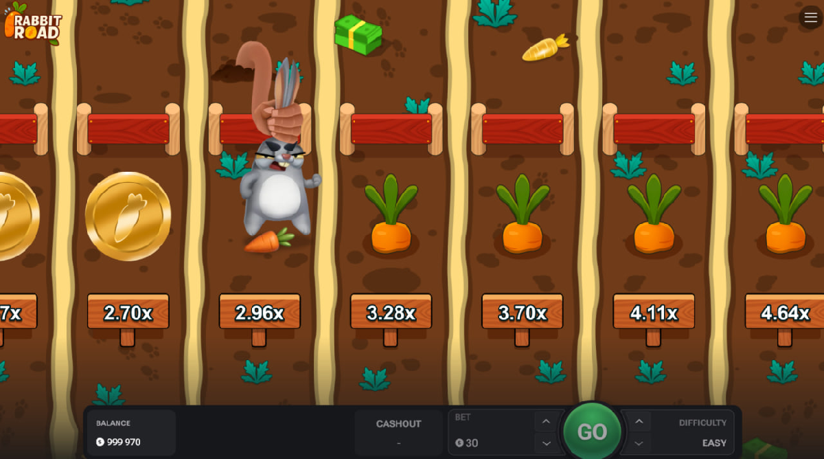 Rabbit Road demo mode vs real money play comparison screen