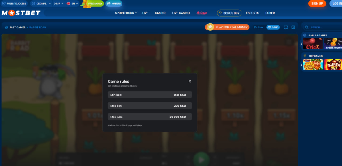 Rabbit Road game gameplay screen with active run