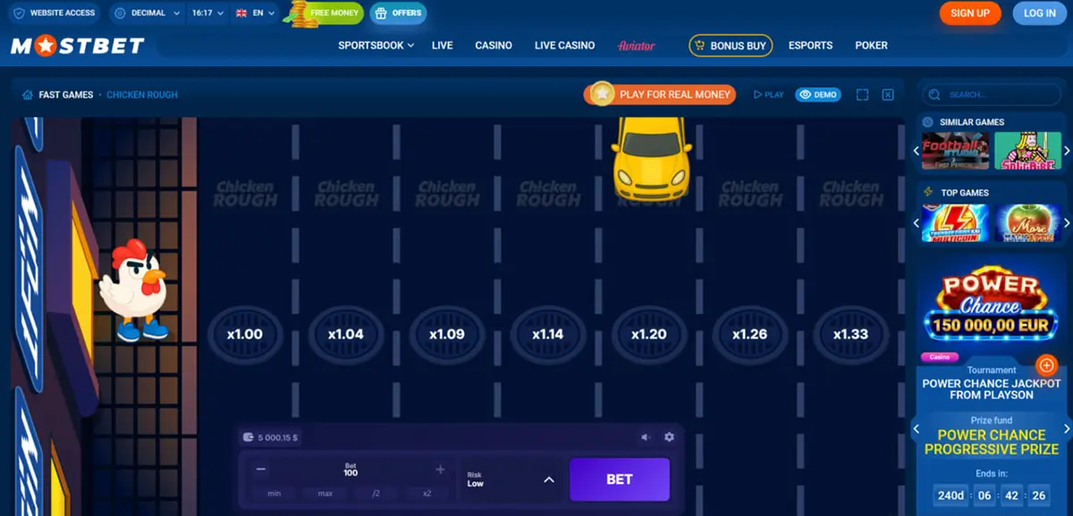 Where to play Chicken Rough in online casino with demo and real-money mode